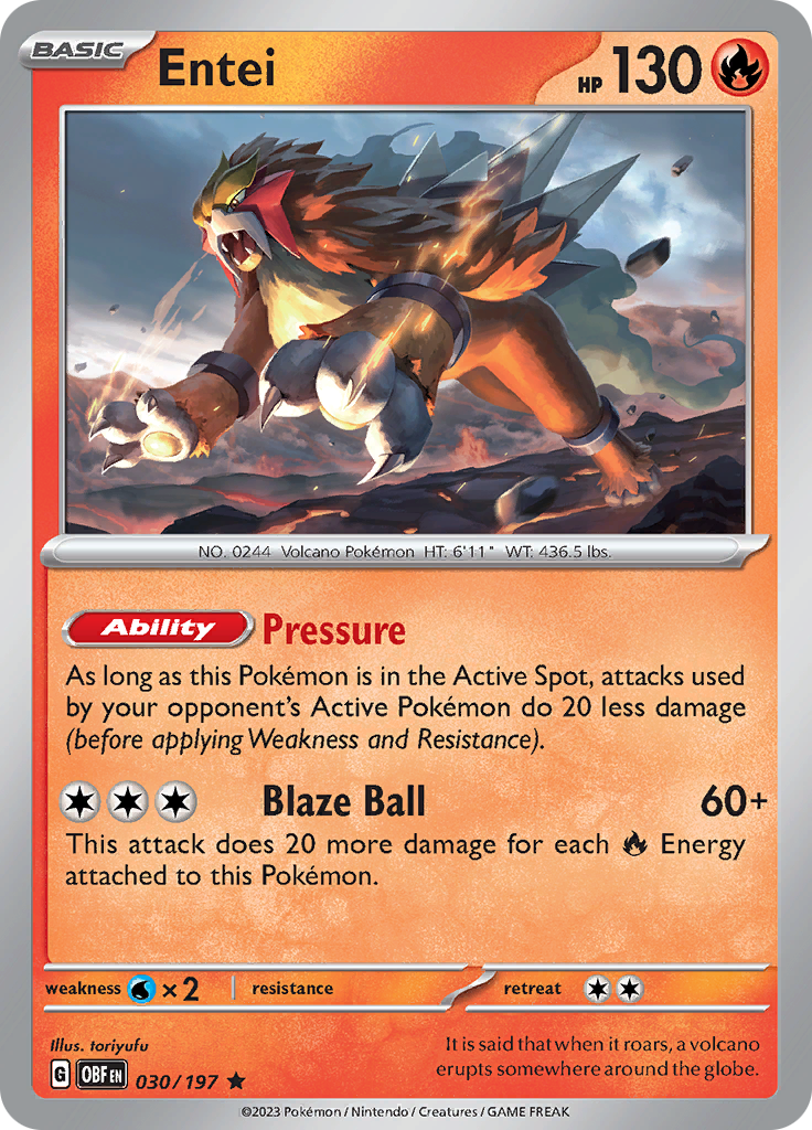 Pokemon TCG - Obsidian Flames - #30 -Entei - Rare Holo Funporium Pokemon TCG - Obsidian Flames - #30 -Entei - Rare Holo Funporium