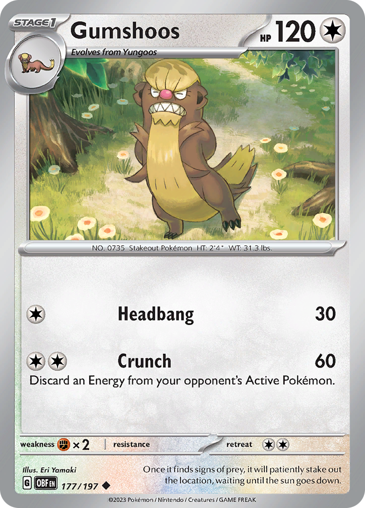 pokemon yungoos card Pokemon TCG - Obsidian Flames - #177 -Gumshoos