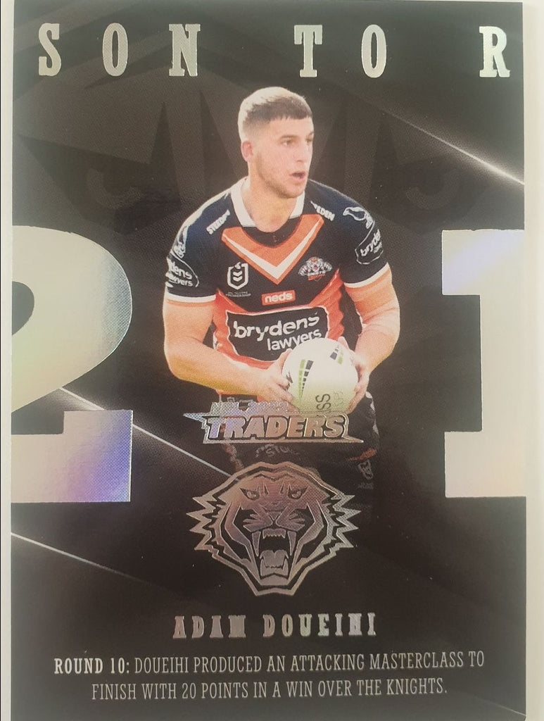 2022 TLA NRL Traders Trading card insert series 2021 Season to Remember of Wests Tigers player David Nofoaluma card 48/48.