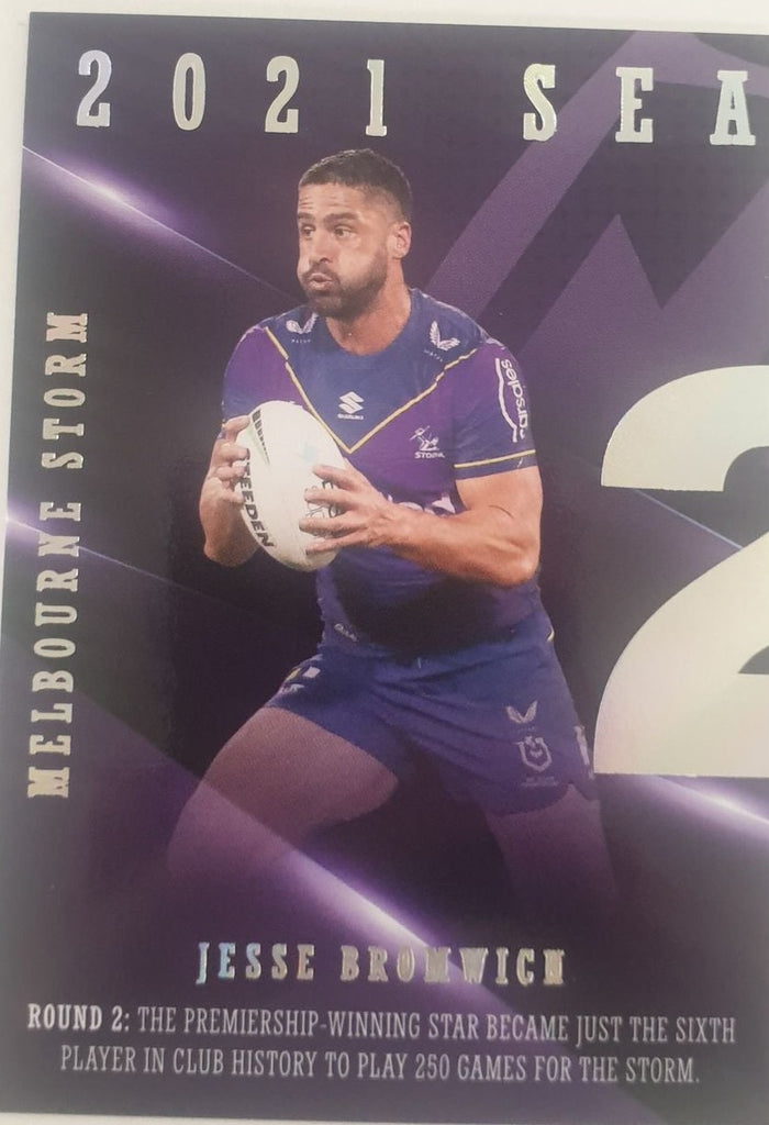 2022 TLA NRL Traders Trading card insert series 2021 Season to Remember of Melbourne Storm player Jesse Bromwich card 19/48.