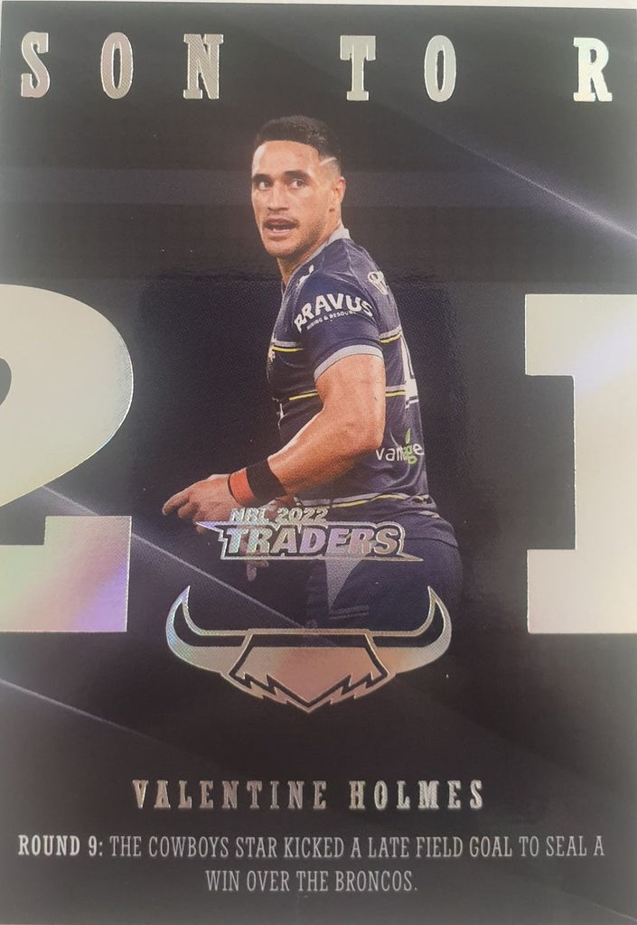 2022 TLA NRL Traders Trading card insert series 2021 Season to Remember of North Queensland Cowboys player Valentine Holmes card 26/48.