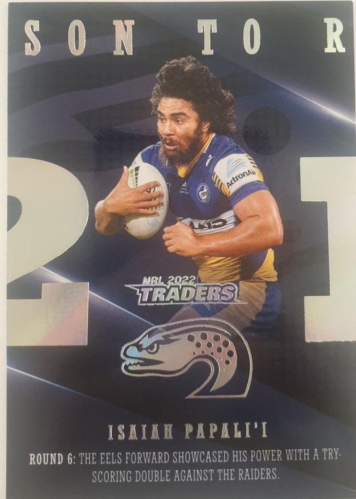 2022 TLA NRL Traders Trading card insert series 2021 Season to Remember of Parramatta Eels player Isaiah Papali'i card 29/48.
