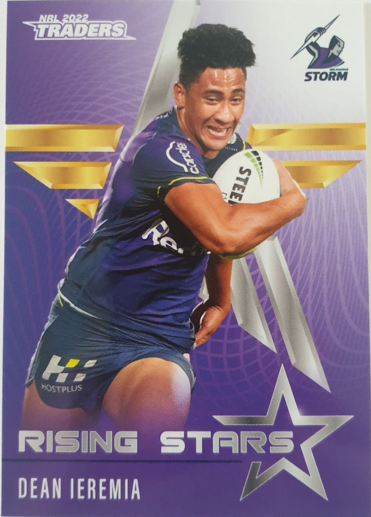 2022 TLA NRL Traders Trading card insert series Rising Stars of Melbourne Storm player Dean Ieremia card 19/48.