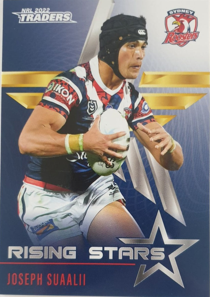 2022 TLA NRL Traders Trading card insert series Rising Stars of Sydney City Roosters player Joseph Suaalii card 41/48.