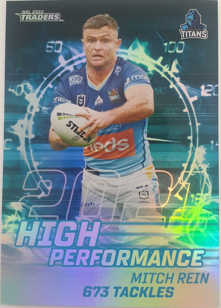 2022 TLA NRL Trading Cards insert series High Performance of Gold Coast Titans player Mitch Rein. Card 15/48.