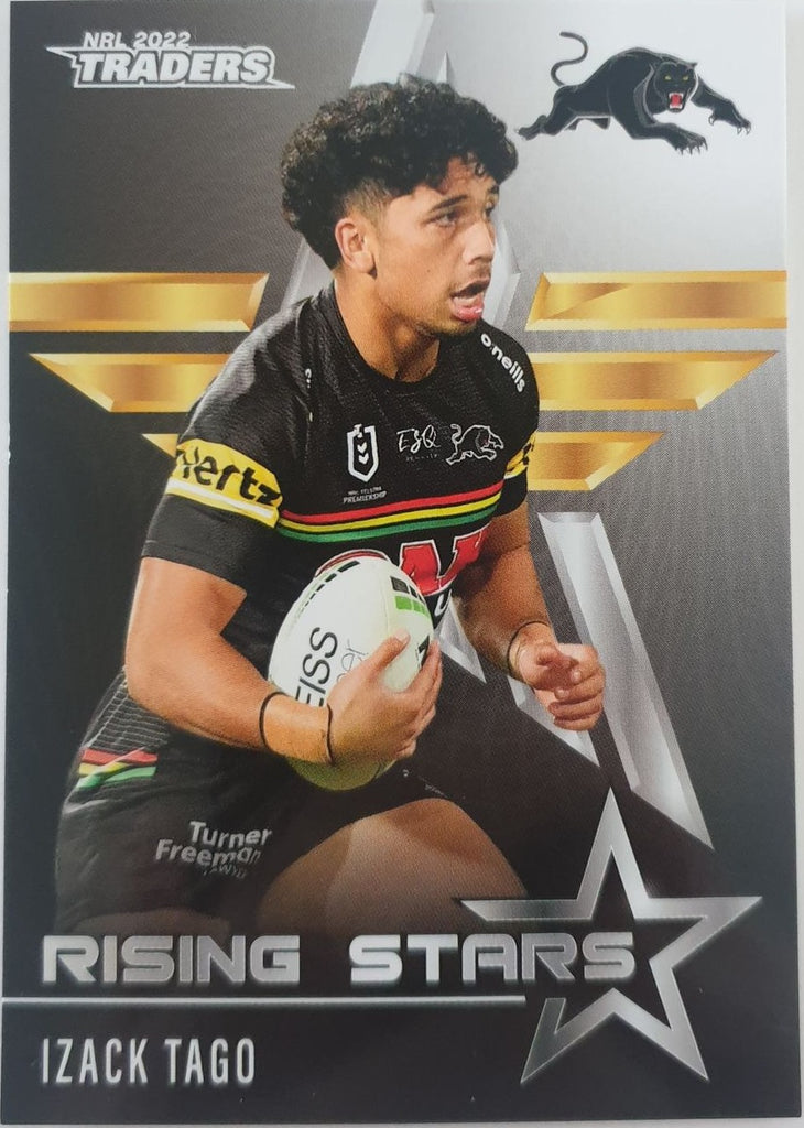 2022 TLA NRL Traders Trading card insert series Rising Stars of Penrith Panthers player Izack Tago card 33/48.