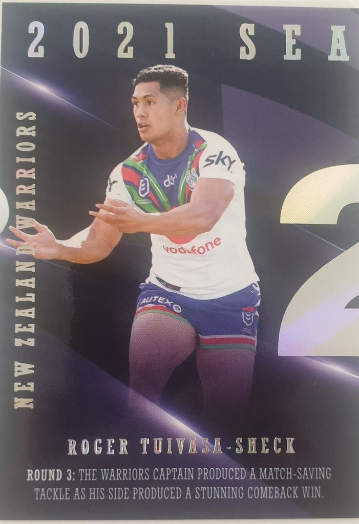 2022 TLA NRL Traders Trading card insert series 2021 Season to Remember of New Zealand Warriors player Roger Tuivasa-Sheck card 43/48.