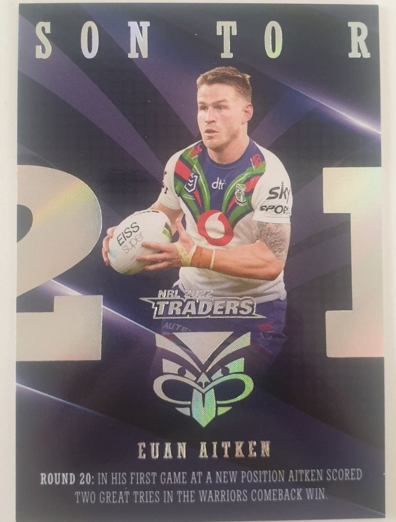 2022 TLA NRL Traders Trading card insert series 2021 Season to Remember of New Zealand Warriors player Euan Aitken card 44/48.