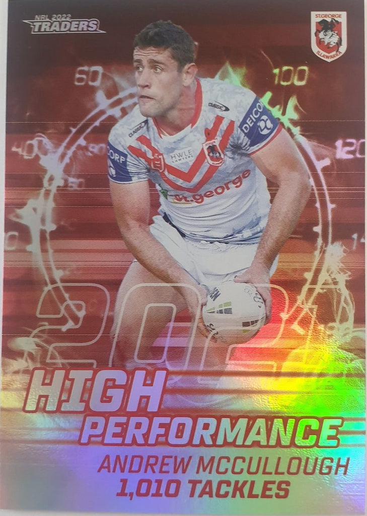 2022 TLA NRL Trading Cards insert series High Performance of St George Illawarra Dragons player Andrew McCullough. Card 39/48.