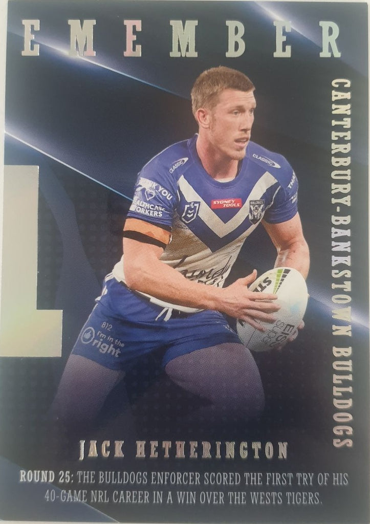 2022 TLA NRL Traders Trading card insert series 2021 Season to Remember of Canterbury Bankstown Bulldogs player Jack Hetherington card 09/48.