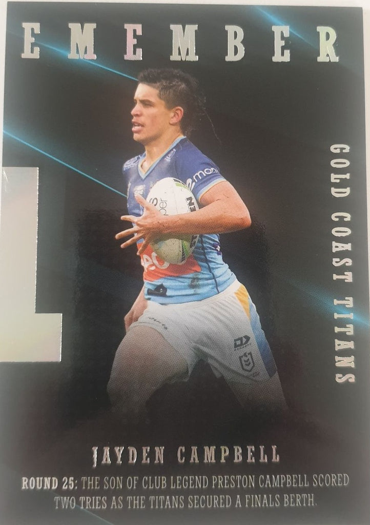 2022 TLA NRL Traders Trading card insert series 2021 Season to Remember of Gold Coast Titans player Jayden Campbell card 15/48.