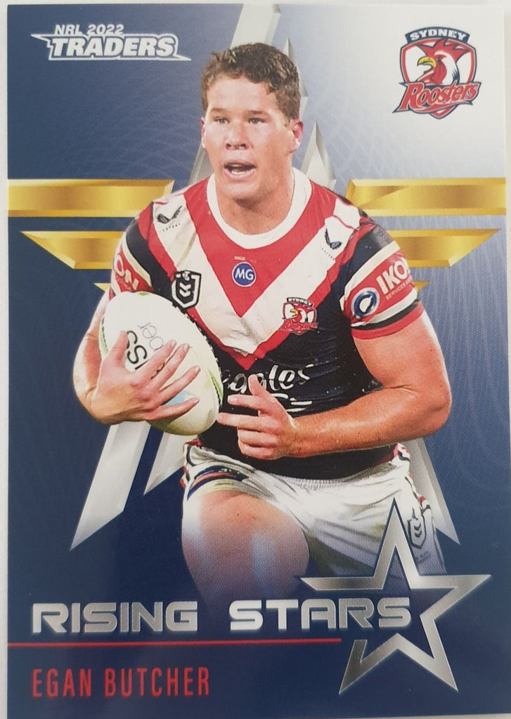 2022 TLA NRL Traders Trading card insert series Rising Stars of Sydney City Roosters player Egan Butcher card 40/48.