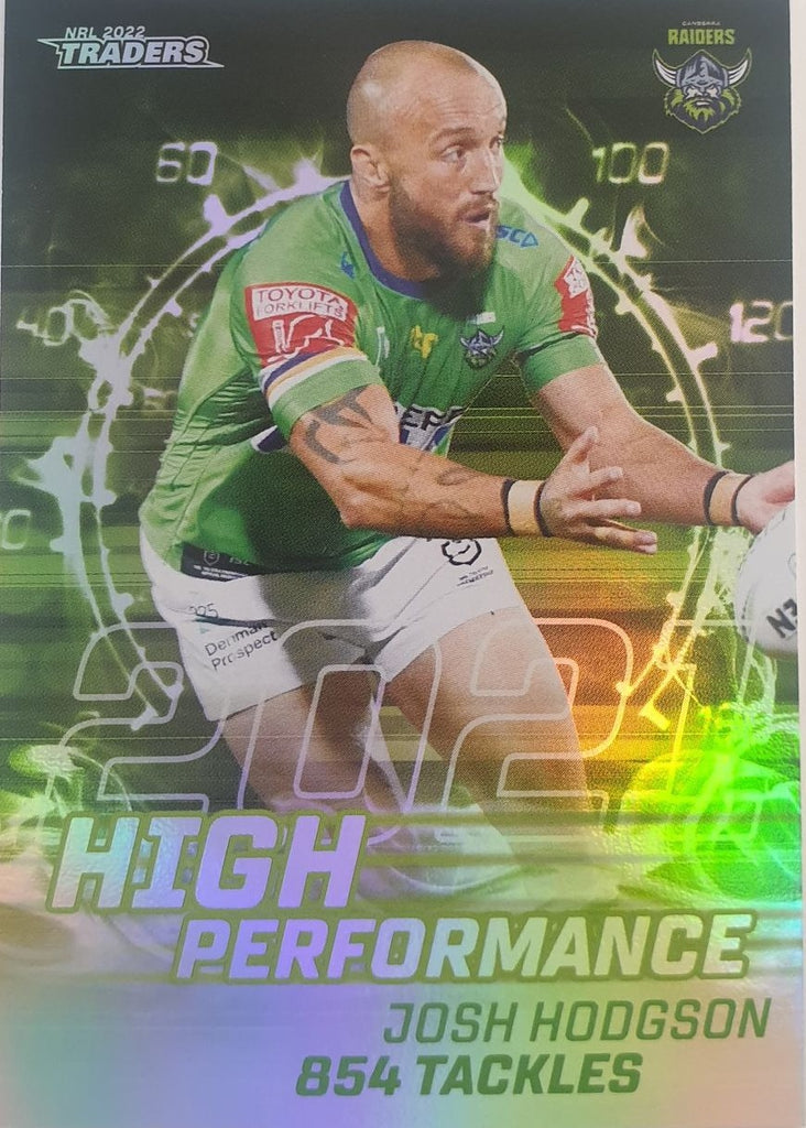 2022 TLA NRL Trading Cards insert series High Performance of Canberra Raiders player Josh Hodgson. Card 06/48.