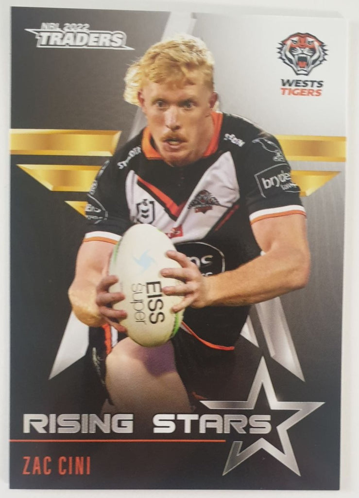 2022 TLA NRL Traders Trading card insert series Rising Stars of Wests Tigers player Zac Cini card 46/48