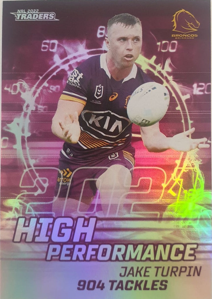 2022 TLA NRL Trading Cards insert series High Performance of Brisbane Broncos player Jake Turpin. Card 03/48.