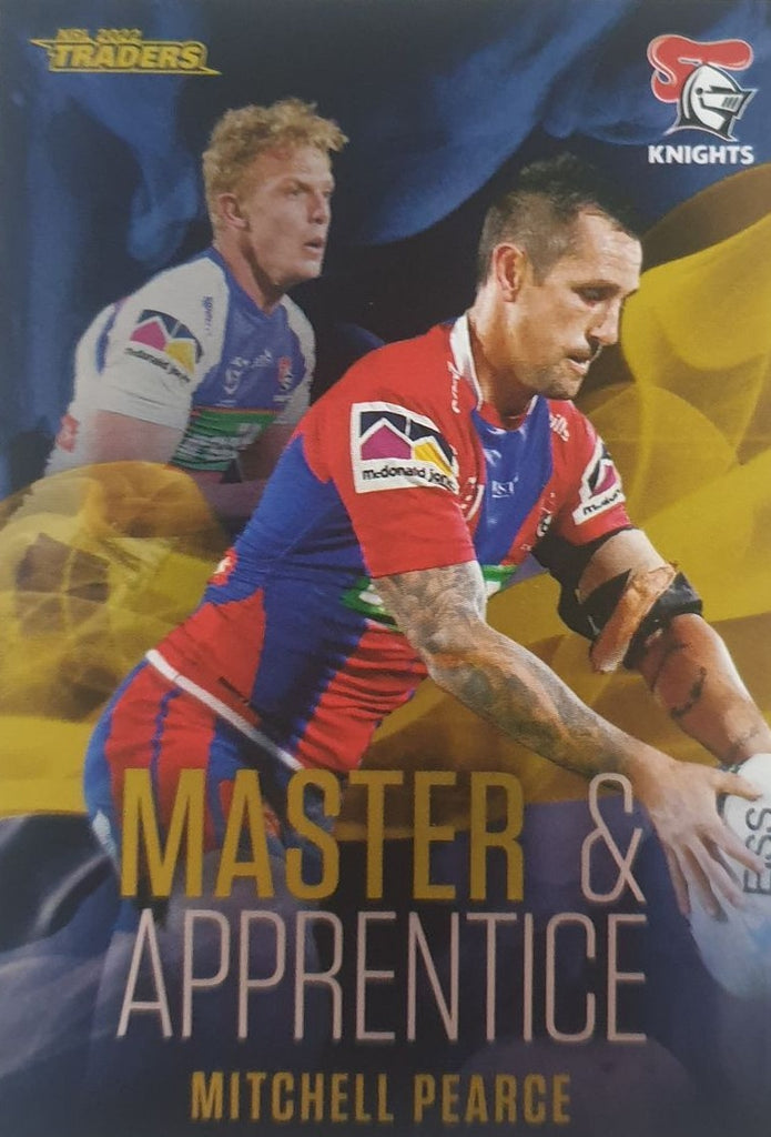 2022 TLA NRL Traders insert series Master & Apprentice of Newcastle Knights player Mitchell Pearce. Card 15/32.