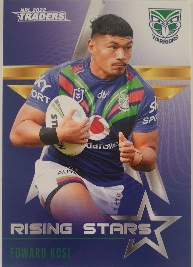 2022 TLA NRL Traders Trading card insert series Rising Stars of New Zealand Warriors player Edward Kosi card 44/48.