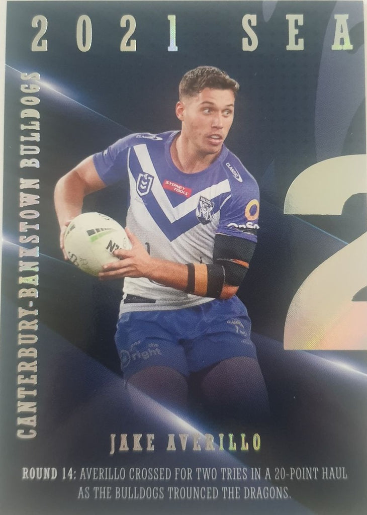 2022 TLA NRL Traders Trading card insert series 2021 Season to Remember of Canterbury Bankstown Bulldogs player Jake Averillo card 07/48.