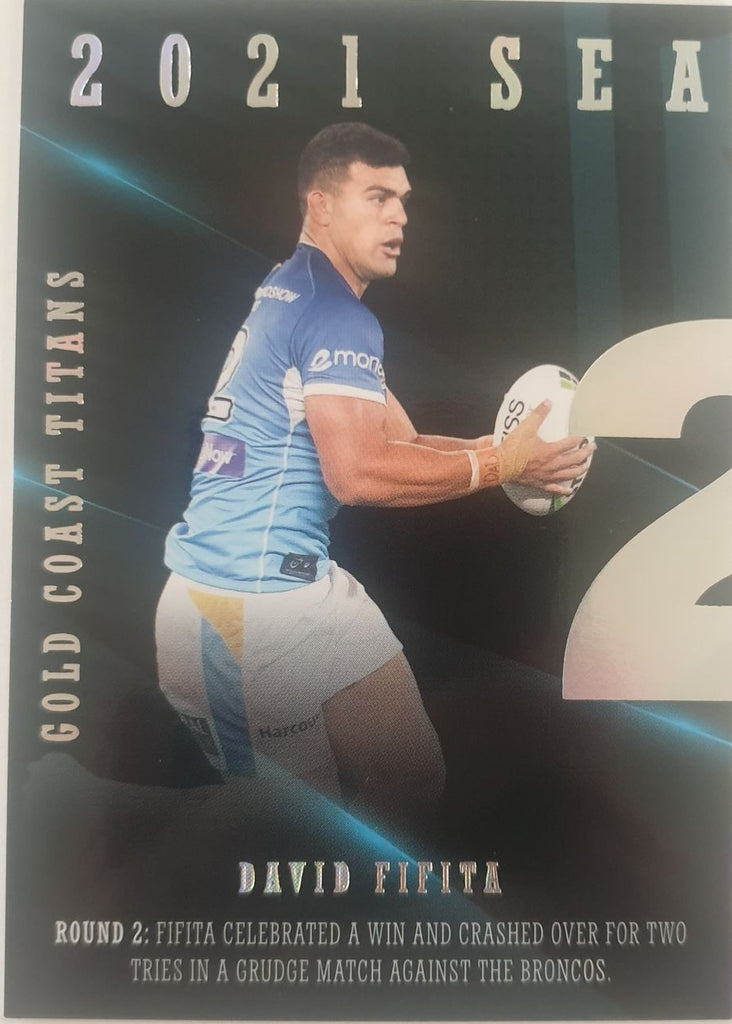 2022 TLA NRL Traders Trading card insert series 2021 Season to Remember of Gold Coast Titans player David Fifita card 13/48.