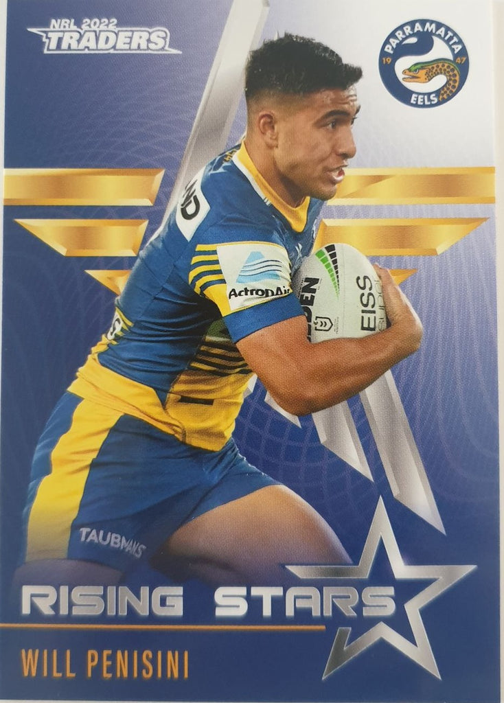 2022 TLA NRL Traders Trading card insert series Rising Stars of Parramatta Eels player Will Penisini card 30/48.
