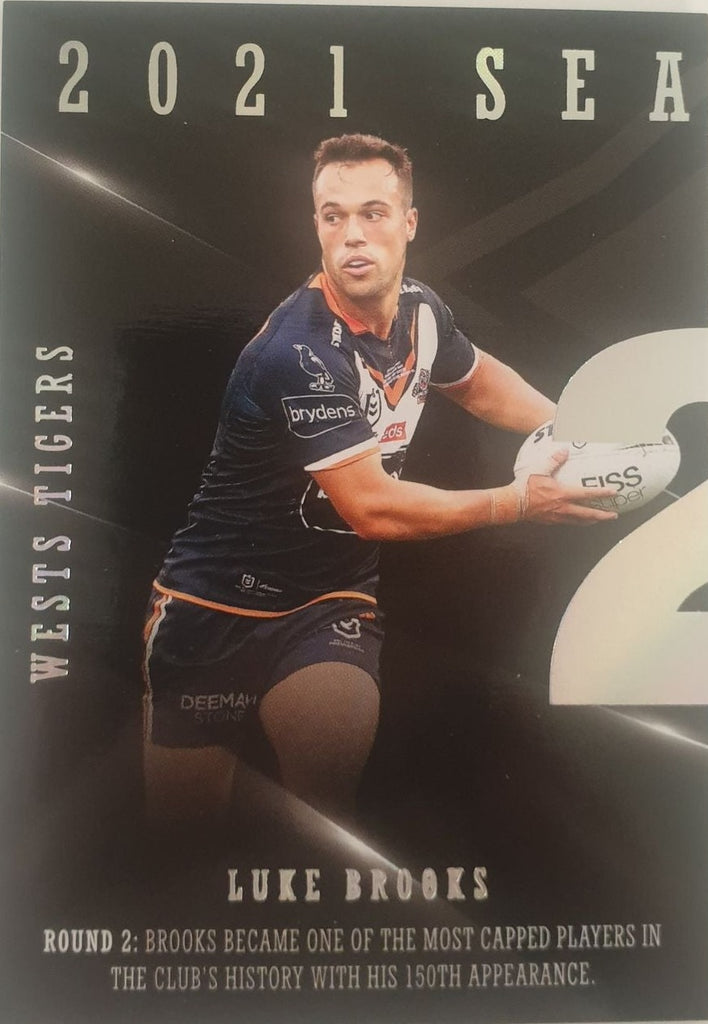 2022 TLA NRL Traders Trading card insert series 2021 Season to Remember of Wests Tigers player Luke Brooks card 46/48.