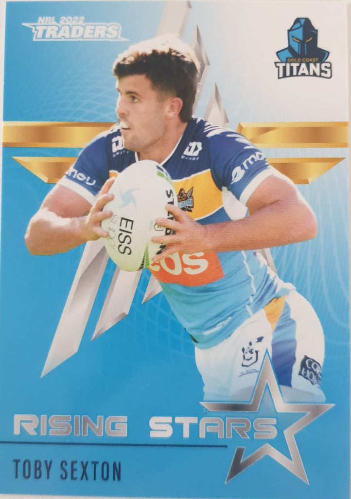 2022 TLA NRL Traders Trading card insert series Rising Stars of Gold Coast Titans player Toby Sexton card 15/48.