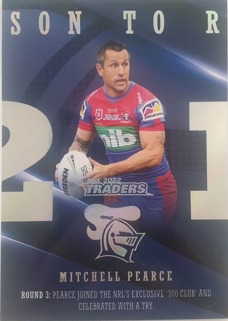 2022 TLA NRL Traders Trading card insert series 2021 Season to Remember of Newcastle Knights player Mitchell Pearce card 23/48.