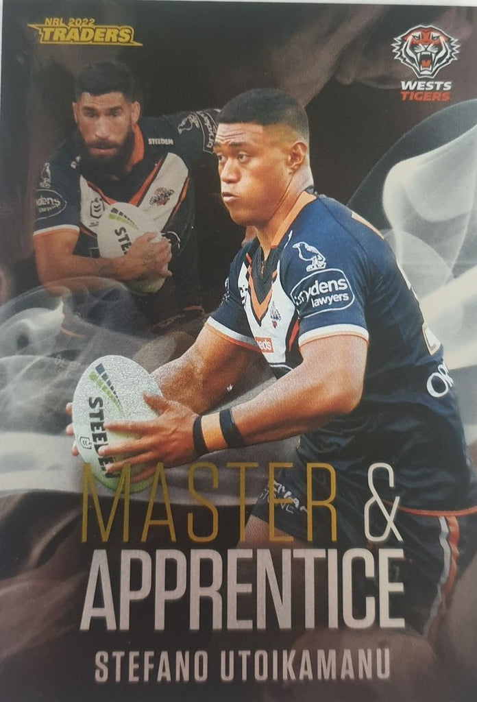 2022 TLA NRL Traders insert series Master & Apprentice of Wests Tigers player Stefano Utoikamanu. Card 32/32.