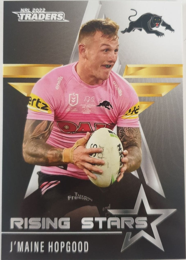 2022 TLA NRL Traders Trading card insert series Rising Stars of Penrith Panthers player J'Maine Hopgood card 31/48.