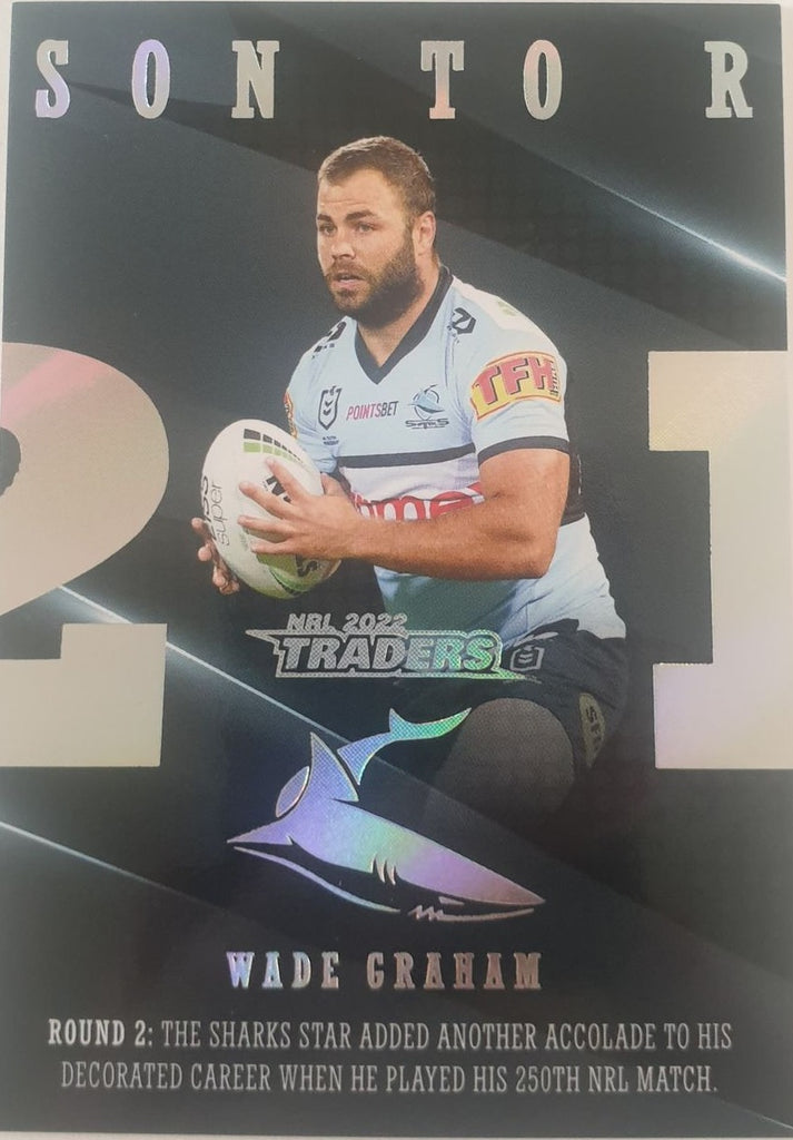2022 TLA NRL Traders Trading card insert series 2021 Season to Remember of Cronulla Sharks player Wade Graham card 11/48.