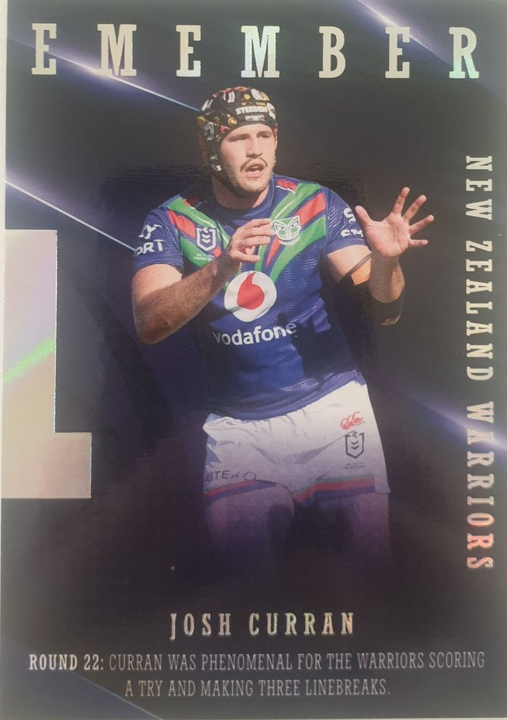 2022 TLA NRL Traders Trading card insert series 2021 Season to Remember of New Zealand Warriors player Josh Curran card 45/48.