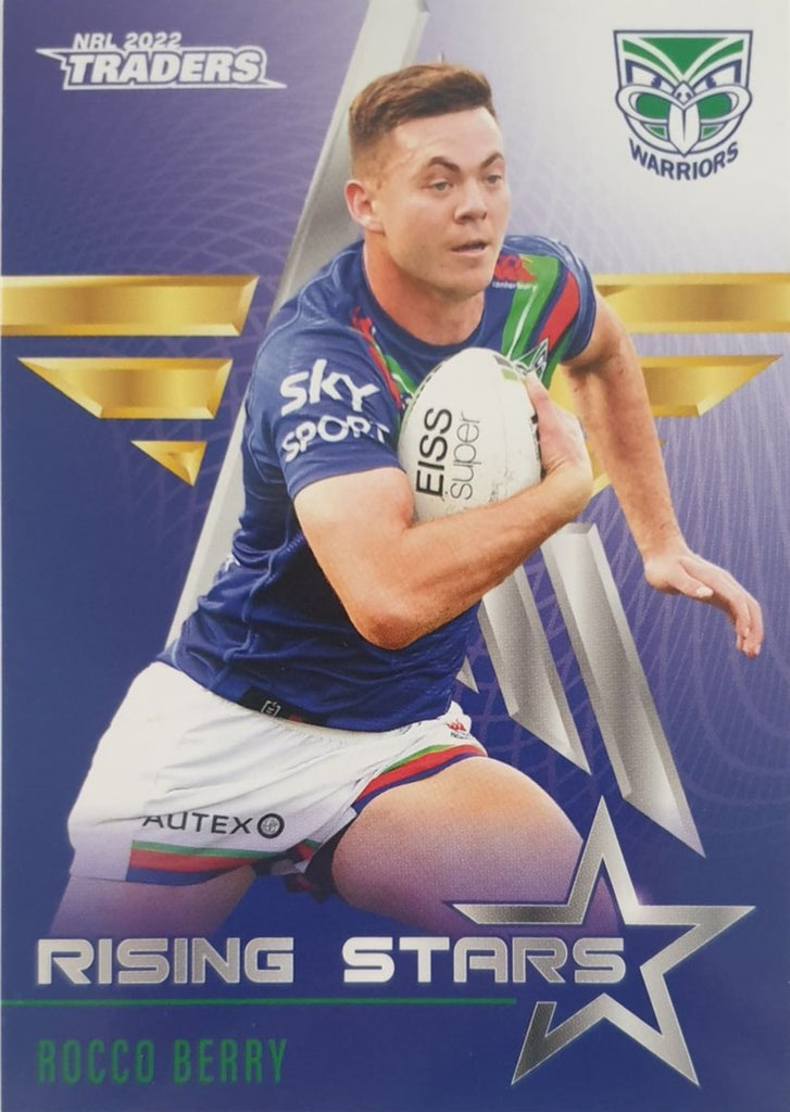 2022 TLA NRL Traders Trading card insert series Rising Stars of New Zealand Warriors player Rocco Berry card 43/48.
