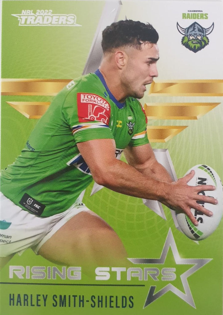 2022 TLA NRL Traders Trading card insert series Rising Stars of Canberra Raiders player Harley Smith-Shields card 05/48.