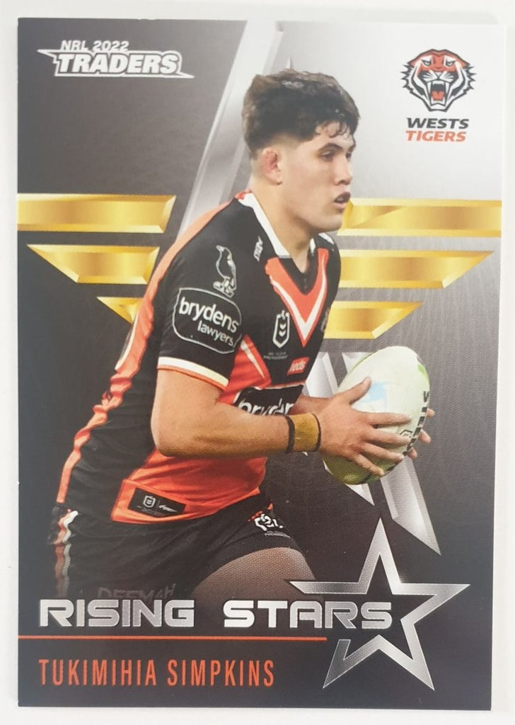 2022 TLA NRL Traders Trading card insert series Rising Stars of Wests Tigers player Tukimihia Simpkins card 48/48