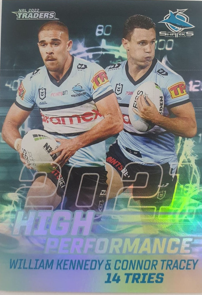 2022 TLA NRL Trading Cards insert series High Performance of Cronulla Sharks player William Kennedy & Connor Tracey. Card 10/48.