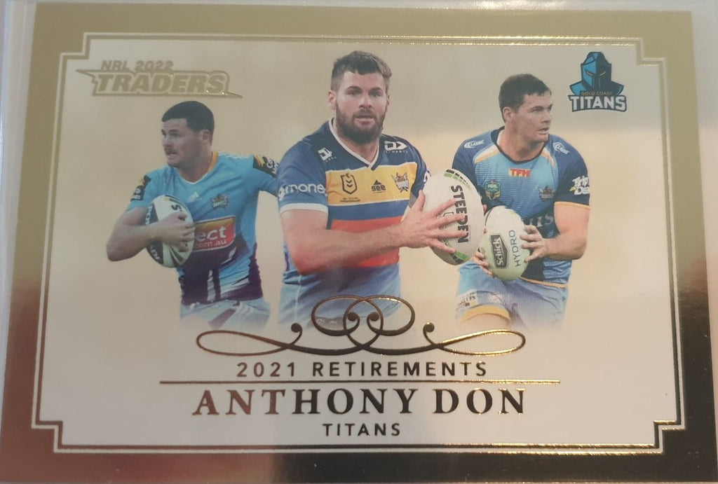 2022 TLA NRL Traders Trading card insert series Retirements of Gold Coast Titans player Anthony Don card 04/18.