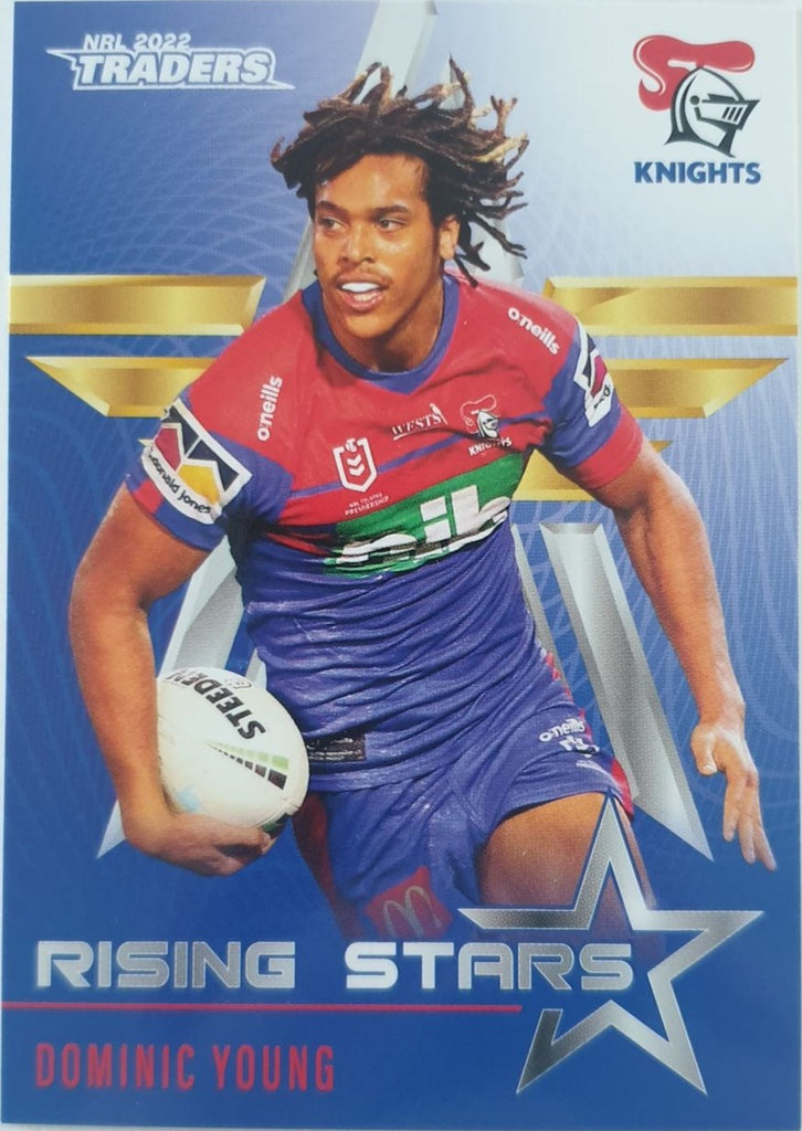 2022 TLA NRL Traders Trading card insert series Rising Stars of Newcastle Knights player Dominic Young card 24/48.