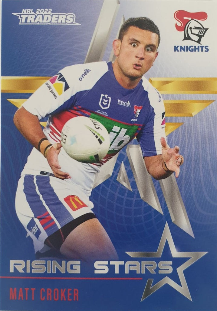 2022 TLA NRL Traders Trading card insert series Rising Stars of Newcastle Knights player Matt Croker card 22/48.