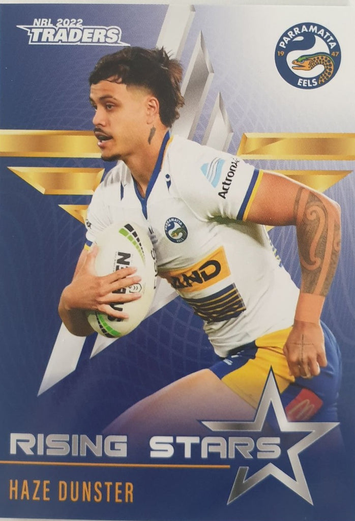 2022 TLA NRL Traders Trading card insert series Rising Stars of Parramatta Eels player Haze Dunster card 28/48.