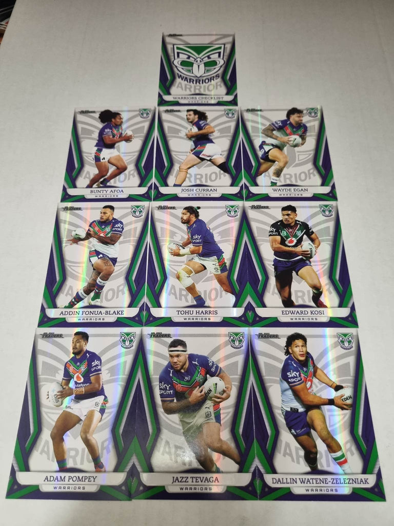 Full Base Pearl Parallel Team Set (10 cards) of the New Zealand Warriors from the 2023 NRL Traders release.