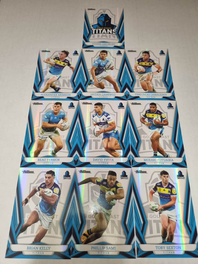 Full Base Pearl Parallel Team Set (10 cards) of the Gold Coast Titans from the 2023 NRL Traders release.