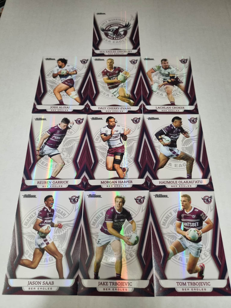 Full Base Pearl Parallel Team Set (10 cards) of the Manly Warringah Sea-Eagles from the 2023 NRL Traders release.
