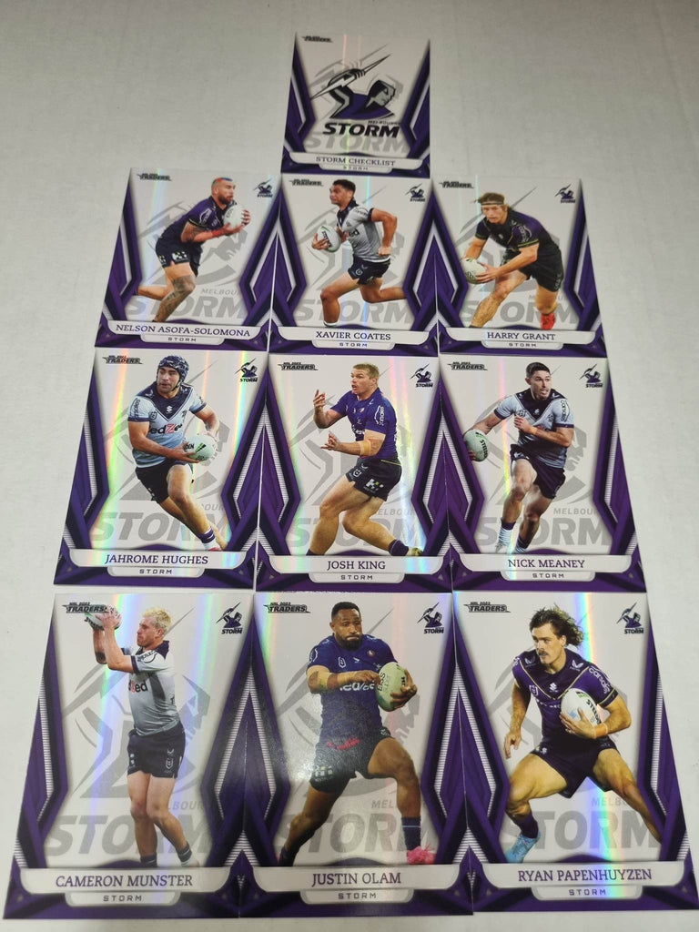 Full Base Pearl Parallel Team Set (10 cards) of the Melbourne Storm from the 2023 NRL Traders release.