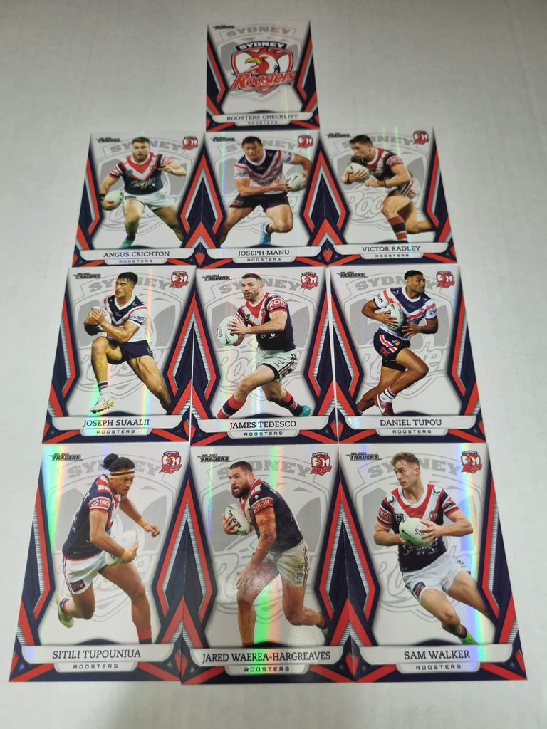 Full Base Pearl Parallel Team Set (10 cards) of the Sydney City Roosters from the 2023 NRL Traders release.