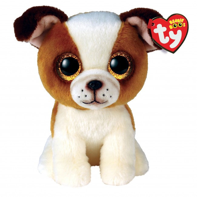 TY Beanie Boo of Hugo the Brown & White dog in a regular size.