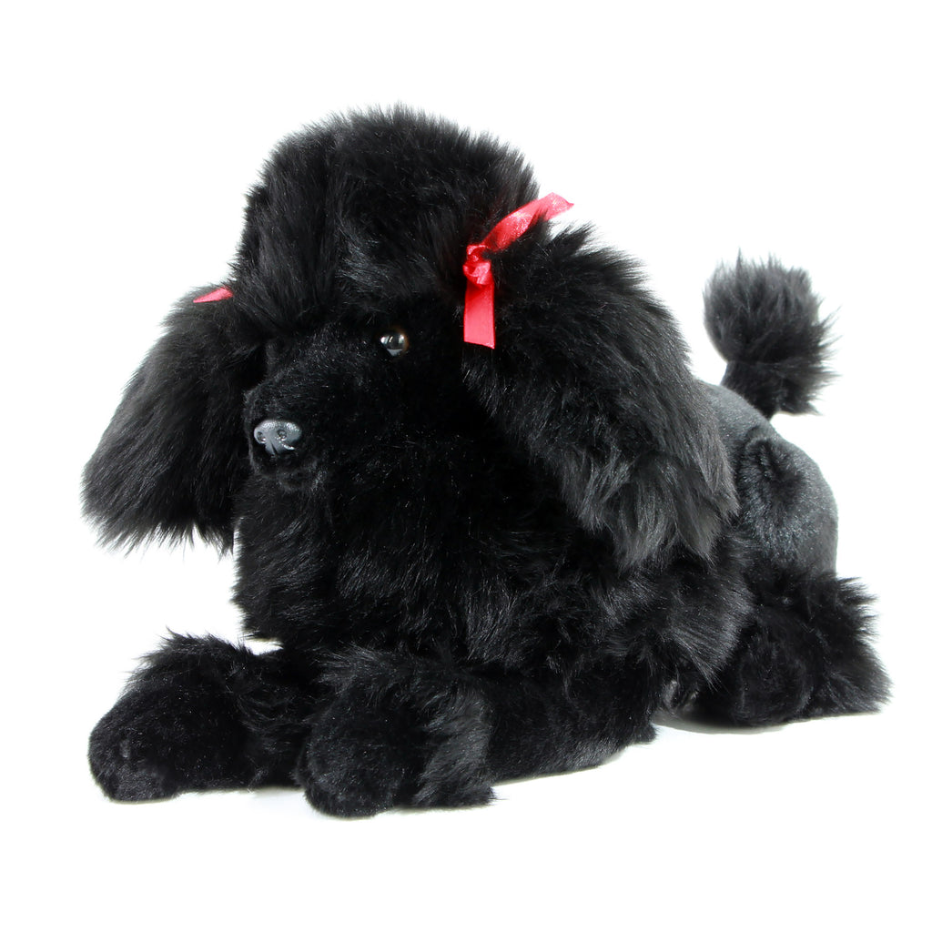 Bocchetta plush animal Romeo the 30cm crouching black Poodle with red bows.