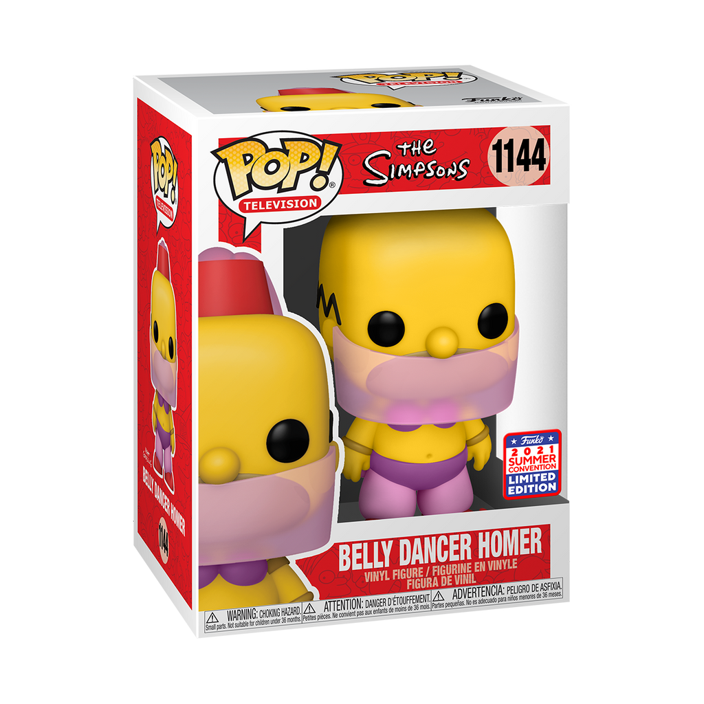 Funko Pop! Vinyl figure of The Simpsons character Homer Belly Dancer from SDCC21.