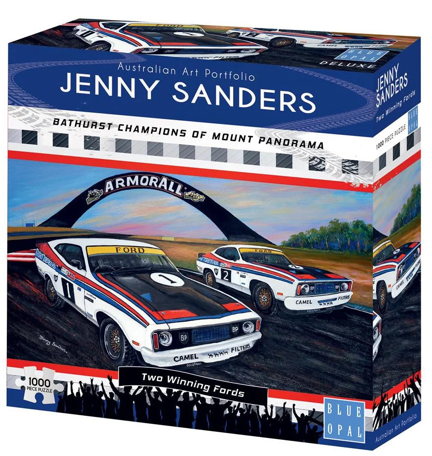 Bathurst Champions of Mount Panorama. Two Winning Fords as a 1000 piece Blue Opal (Jenny Sanders) Jigsaw Puzzle.