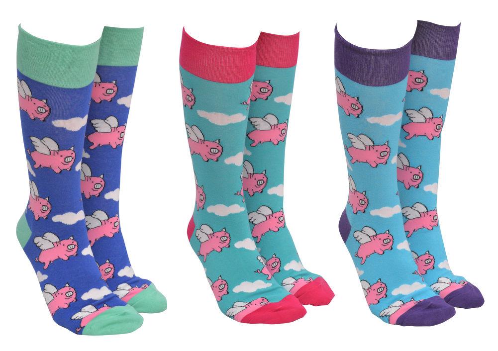 Socks with pigs flying in assorted colours from Sock SOciety.