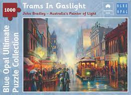 Blue Opal 1000 piece jigsaw puzzle titled Trams in Gaslight.